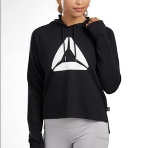 Reebok Metro Popover Cropped Hoodie Pullover Sweatshirt Black White Size XS